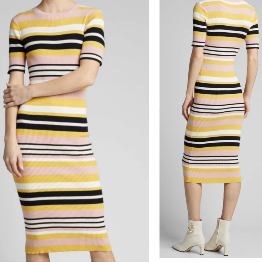 Frame Denim Striped Rib-Knit Midi Dress